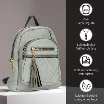 Moderner Kunstleder Rucksack in Steppoptik mit RFID-Schutz, Hellgr&uuml;n