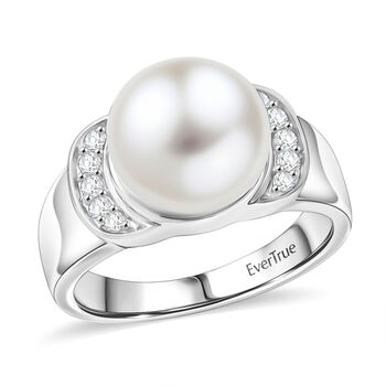 EverTrue S&uuml;&szlig;wasser Perle und Zirkon Ring in Silberton