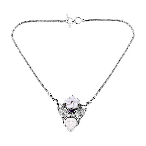 Sajen Silver- Ochse Knochen und Multi-Edelstein-Halskette, 50cm image number 0