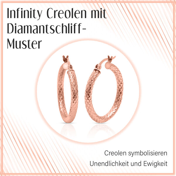 Infinity Creolen mit Diamantschliff-Muster in ros&eacute;vergoldetem Silber image number 3
