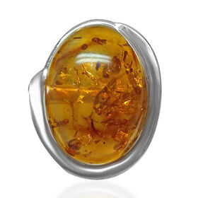 Natürlicher Baltischer Bernstein Ring, 925 Silber, flexibel, 6.00 ct