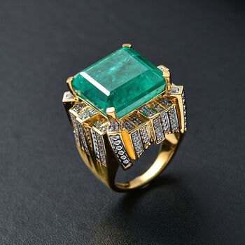 GP Royal Art D&eacute;co Kollektion - Smaragd Triplett Quarz, Zirkon und Kanchanaburi blauer Saphir-Ring - 24,02 ct.