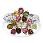 Natürlicher Mehrfach-Turmalin und weißer Zirkon-Ring, 925 Silber platiniert (Größe 20.00) ca. 2.61 ct