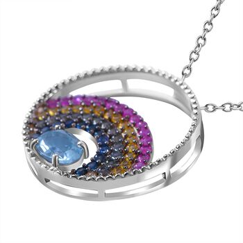 AA Himmelblauer Topas, Mehrfarbiger Saphir Anh&auml;nger mit Kette, 925 Silber rhodiniert ca. 2.08 ct