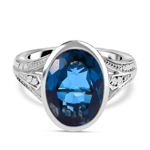 London Blau Topas und wei&szlig;er Zirkon Ring, 925 Silber platiniert (Gr&ouml;&szlig;e 19.00) ca. 8.63 ct image number 0