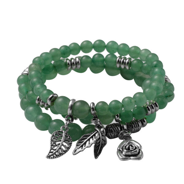 3er Set Gr&uuml;ner Aventurin Flexibel Armband 19 cm in silberfarben ca. 180,00 ct image number 3