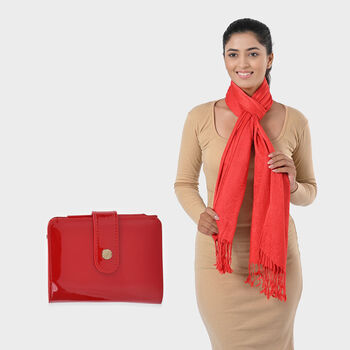 Jacquard-Schal aus Viskose und Geldb&ouml;rse aus PU-Leder mit RFID-Schutz