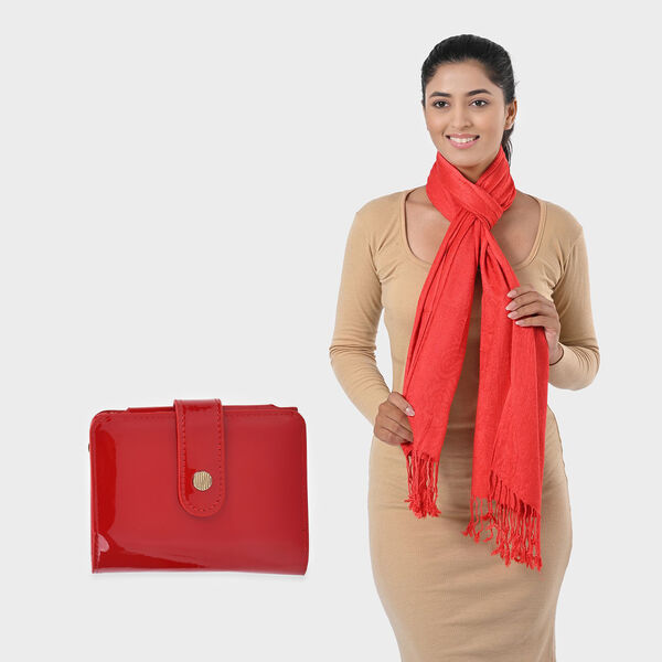 Jacquard-Schal aus Viskose und Geldbörse aus PU-Leder mit RFID-Schutz image number 0