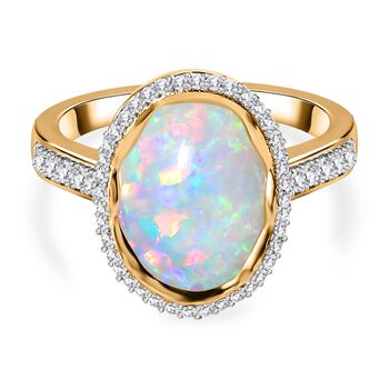 AAA Nat&uuml;rlicher, &auml;thiopischer Welo Opal, Wei&szlig;er Zirkon Ring, 925 Silber Gelbgold Vermeil (Gr&ouml;&szlig;e 17.00) ca. 4.33 ct