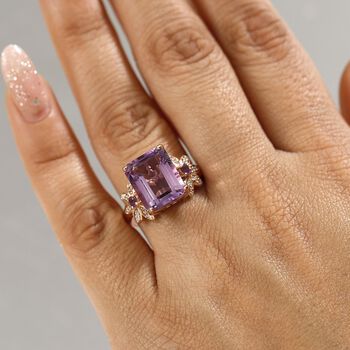 AAA Rose De France Amethyst, Afrikanischer Amethyst Ring 925 Silber 750 Ros&eacute;gold Vermeil (Gr&ouml;&szlig;e 19.00) ca. 6,22 ct