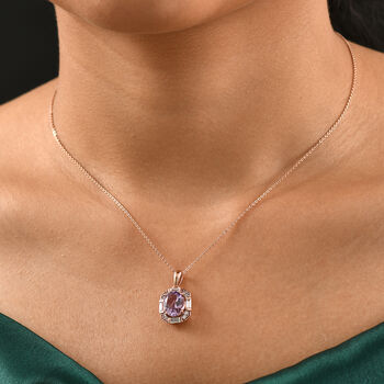 AA Rose De France Amethyst, Wei&szlig;er Zirkon Schmuckset 925 Silber 750 ros&eacute;vergoldet ca. 3,09 ct.