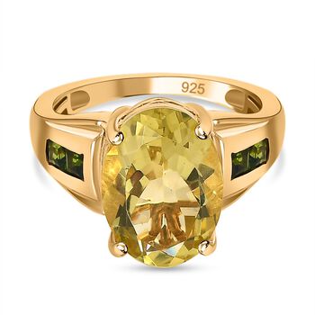 Ouro Verde-Quarz, Nat&uuml;rlicher Chromdiopsid Ring, 925 Silber Gelbgold Vermeil, (Gr&ouml;&szlig;e 16.00) ca. 5.88 ct
