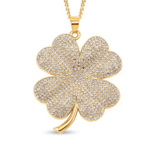 Kristall-Kleeblatt-Anhänger mit 73cm Kette in Goldton image number 0