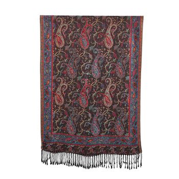 Schal mit Quasten und mehrfarbigem Paisleymuster, 70x180 cm, Schwarz