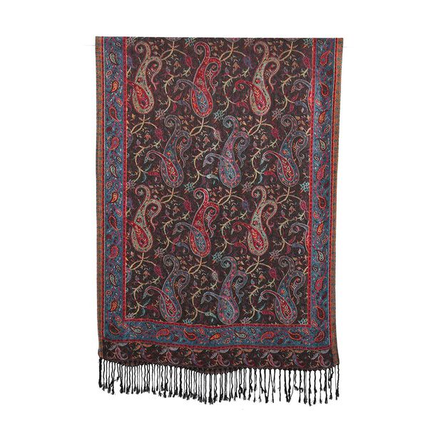 Schal mit Quasten und mehrfarbigem Paisleymuster, 70x180 cm, Schwarz image number 2