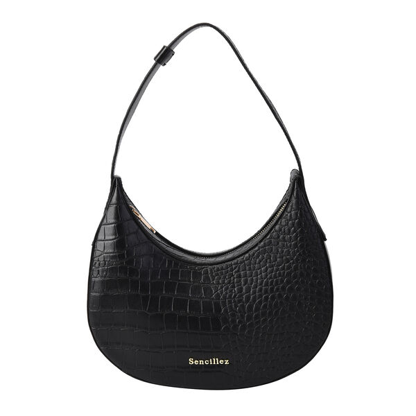 Sencillez Hobo Tasche aus echtem Leder, Größe 27x7x14 cm, Schwarz image number 0