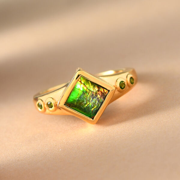 Ammolit und Natürlicher Chromdiopsid Ring 925 Silber vergoldet  ca. 1,07 ct image number 7