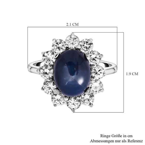 Blauer Stern-Saphir und Zirkon-Halo-Ring, 925 Silber platiniert, 5,46 ct. image number 5