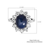 Blauer Stern-Saphir und Zirkon-Halo-Ring, 925 Silber platiniert, 5,46 ct. image number 4