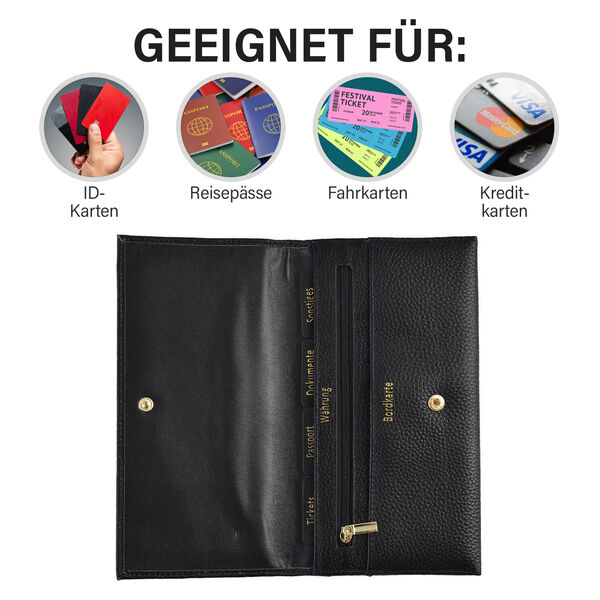 SENCILLEZ: Reise-Etui aus echtem Leder mit RFID Schutz, schwarz image number 4