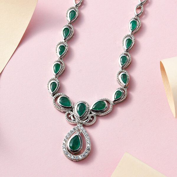 Kagem Sambisches Smaragd Collier, ca. 45 cm, 925 Silber platiniert ca. 4.74 ct image number 3