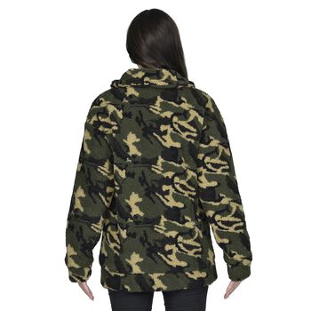 TAMSY - Kunstfell Jacke mit vorderem Rei&szlig;verschluss, Leopardenmuster, Gr&ouml;&szlig;e XL 117x78x60 cm, Tarnfarbe