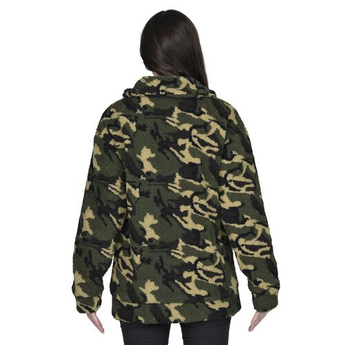 TAMSY - Kunstfell Jacke mit vorderem Reißverschluss, Leopardenmuster, Größe L 110x76x59 cm, Tarnfarbe image number 1