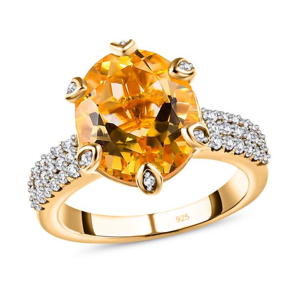 AA Citrin, Wei&szlig;er Zirkon Ring, 925 Silber vergoldet (Gr&ouml;&szlig;e 16.00) ca. 4.92 ct image number 4