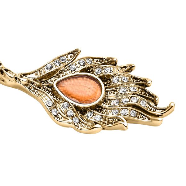 Stimulierte, orangefarbene Katzenaugen und wei&szlig;e Kristall-Halskette 40,5 cm - 0,60 ct. image number 6