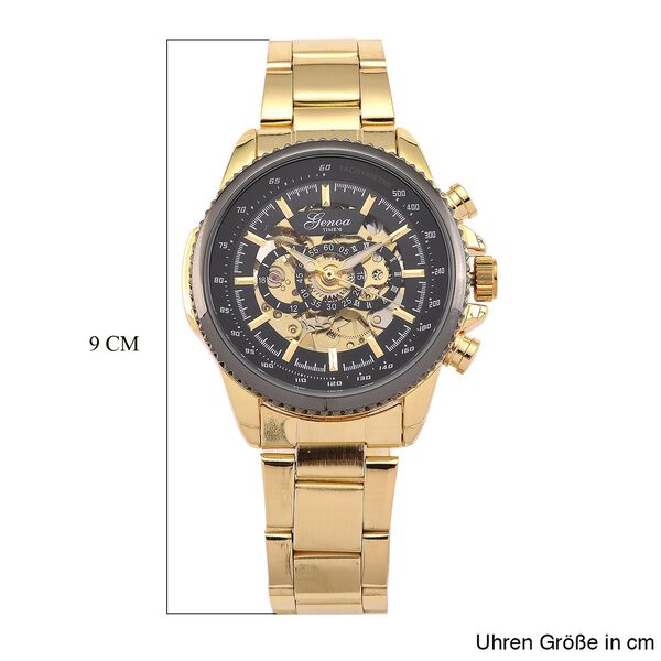 GENOA TIME - Bicolor-Armbanduhr, Reiner Edelstahl, silber-goldfarben, Automatik, 3 ATM wasserdicht image number 7