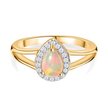 AA Nat&uuml;rlicher, &auml;thiopischer Welo Opal, Wei&szlig;er Zirkon Ring 925 Silber vergoldet (Gr&ouml;&szlig;e 17.00) ca. 0,71 ct