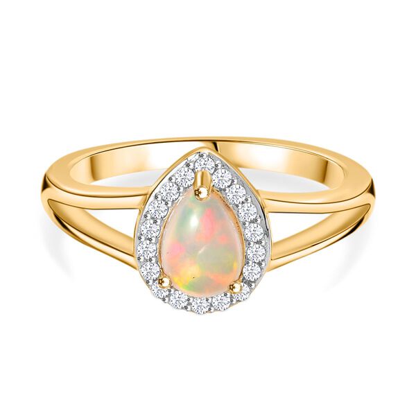 AA Nat&uuml;rlicher, &auml;thiopischer Welo Opal, Wei&szlig;er Zirkon Ring 925 Silber vergoldet (Gr&ouml;&szlig;e 17.00) ca. 0,71 ct