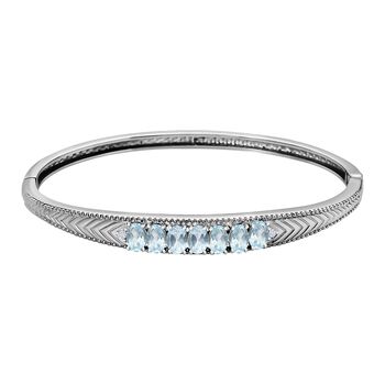 Himmelblauer Topas, Wei&szlig;er Zirkon Armreif ca. 18 cm Edelstahl ca. 3,95 ct.