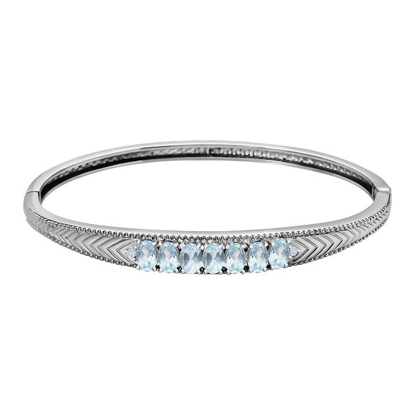 Himmelblauer Topas, Weißer Zirkon Armreif ca. 18 cm Edelstahl ca. 3,95 ct. image number 0