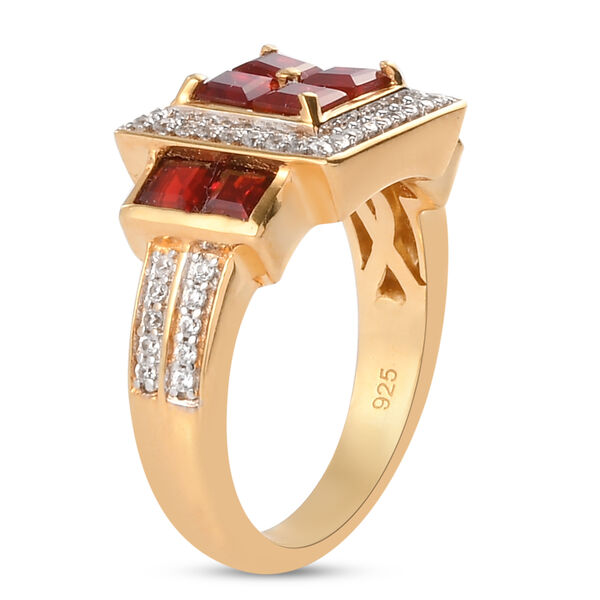 Mexikanischer Kirschfeuer-Opal und Zirkon-Ring, 925 Silber Gelbgold Vermeil  ca. 1,34 ct image number 5