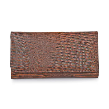 "RfidProtected 100% Lizard Print Embossed Genuine Leather Women's Wallet Color : Brown Size:7.25x4 INCH "