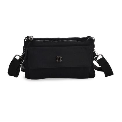 Crossbody-Tasche aus Nylon, mit mehreren Rei&szlig;verschlussf&auml;chern und verstellbarem Schulterriemen, 20x12x3.5 cm, Schwarz