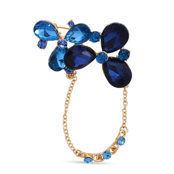 Blaue Kristall Brosche, goldfarben