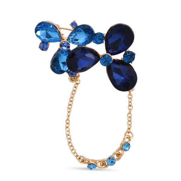 Blaue Kristall Brosche, goldfarben