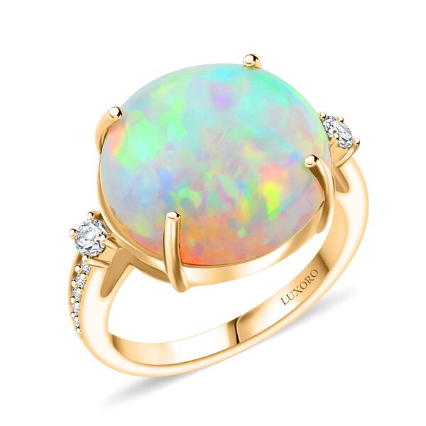 AAA Nat&uuml;rlicher, &auml;thiopischer Welo Opal, Wei&szlig;er Diamant Ring 585 Gold (Gr&ouml;&szlig;e 20.00) ca. 7,25 ct
