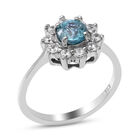 Kambodschanischer blauer Zirkon Halo Ring 925 Silber Platin-Überzug image number 2