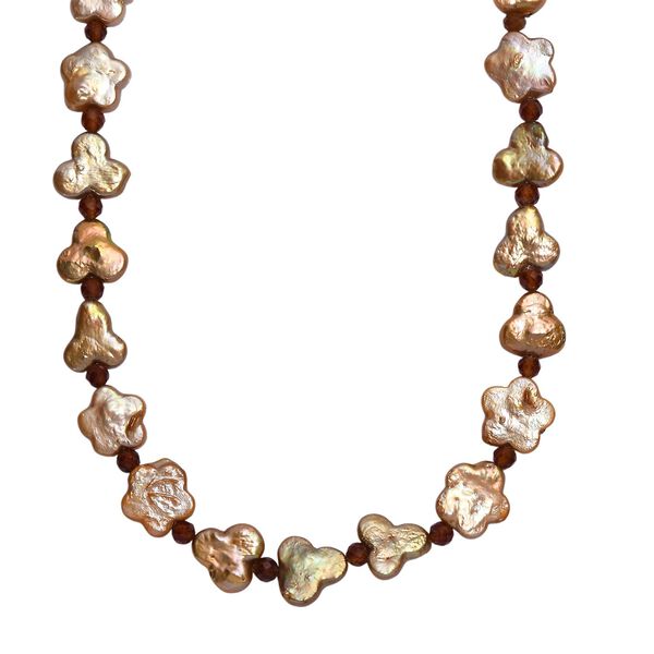 Goldfarbene gef&auml;rbte Perle, Hessonit Granat Halskette ca. 45 cm 925 Silber 750 Gelbgold Vermeil