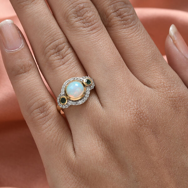 Nat&uuml;rlicher &Auml;thiopischer Opal und Sambischer Smaragd Ring 925 Silber vergoldet  ca. 1,52 ct image number 3