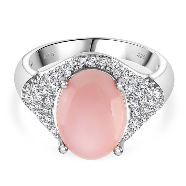 D'Joy Natürlicher Rosa Königsmuschel Perle, Weißer Zirkon Ring 925 Silber rhodiniert (Größe 16.00) image number 0