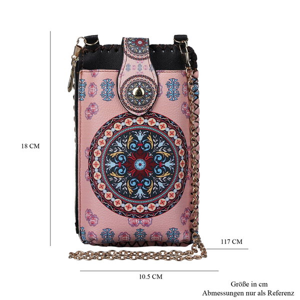 Boho Stil Crossbody Handytasche, Gr&ouml;&szlig;e 18x10,5 cm, Rosa und Mehrfarbig image number 7