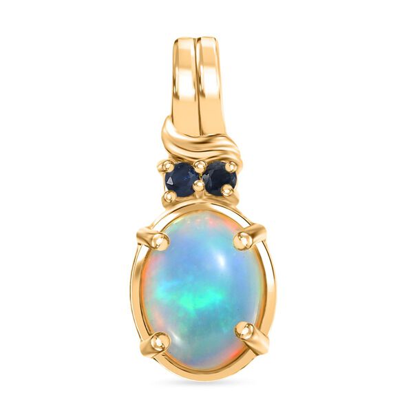 D'Joy AA Nat&uuml;rlicher, &auml;thiopischer Welo Opal, Blauer Saphir Anh&auml;nger 925 Silber vergoldet ca. 1.36 ct