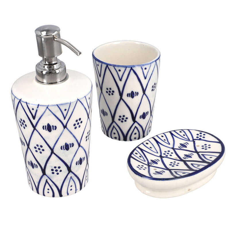 3er-Set Keramik-Zubehör für Badezimmer, Blau und Weiß image number 0