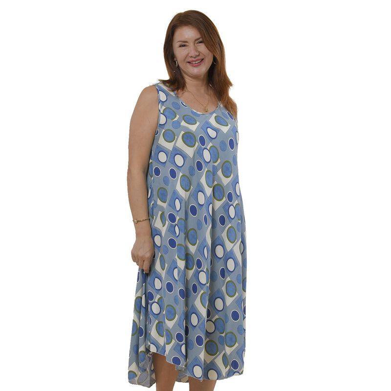 TAMSY - bedrucktes Kleid, Viskose, 60x105 cm, blau geometrisches Muster image number 0