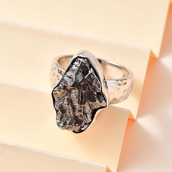 Muonionalusta Meteorit Ring 925 Silber rhodiniert (Gr&ouml;&szlig;e 21.00) ca. 25.31 ct image number 2