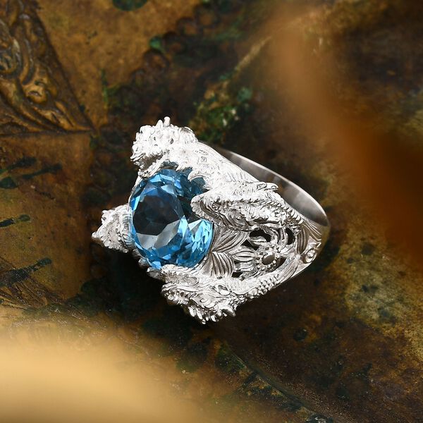 Royal Bali - Himmelblauer Topas Ring 925 Silber (Gr&ouml;&szlig;e 19.00) ca. 13.40 ct image number 1